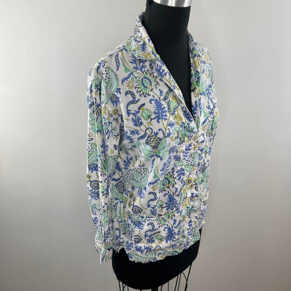 ROLLER RABBIT Blue Green White Print Long Sleeve Cotton Button Up Shirt XS - Picture 5 of 10